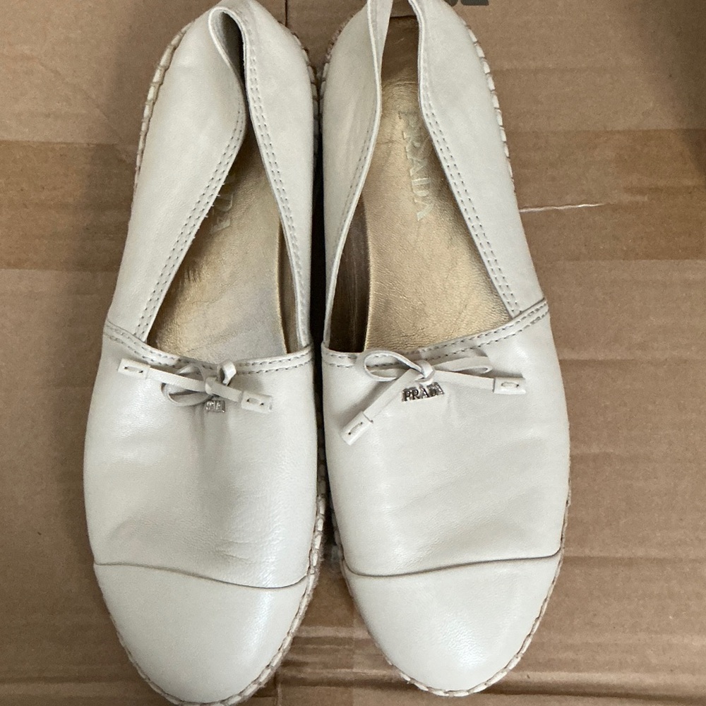 Prada Cream Leather Espadrilles